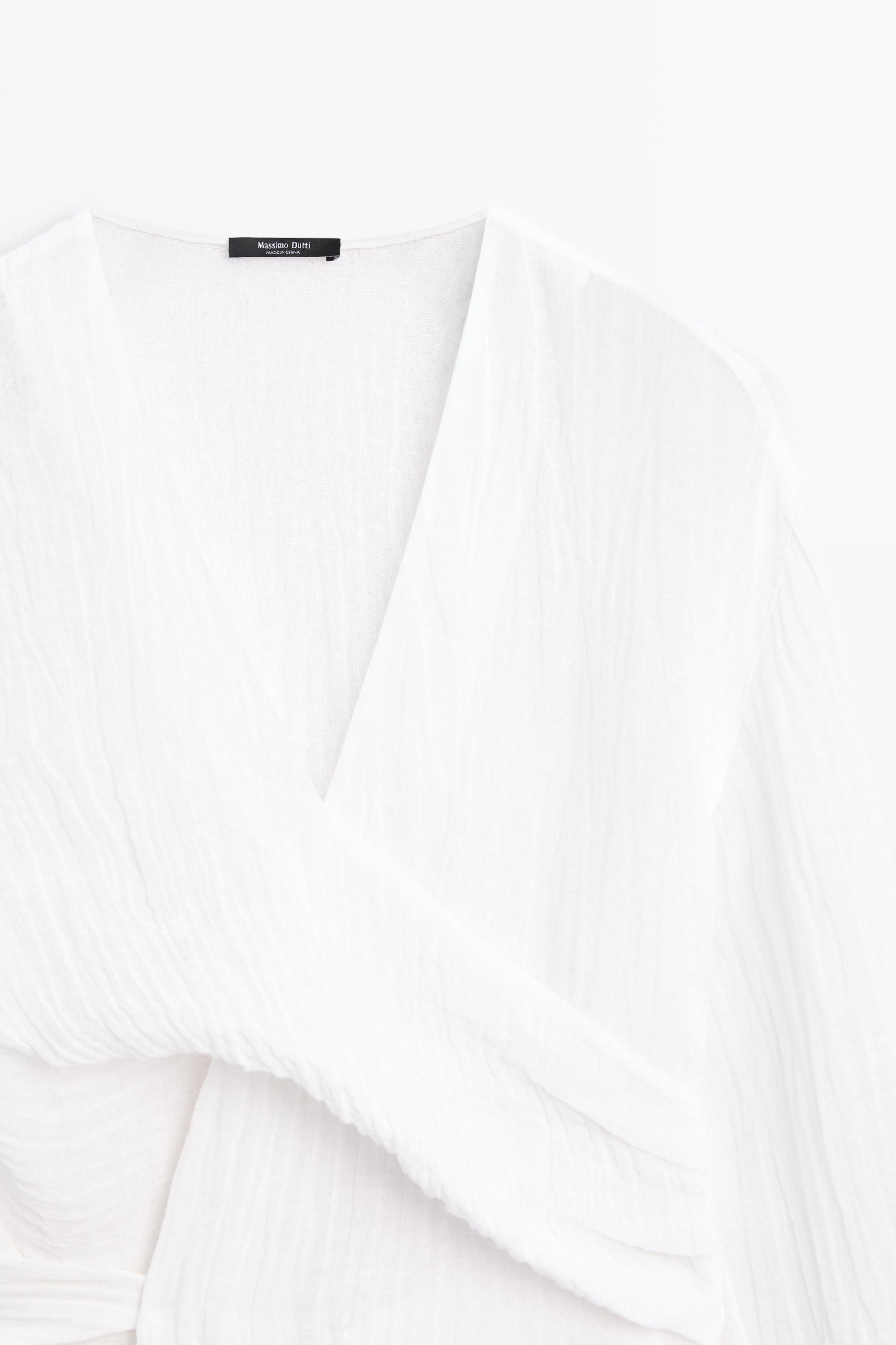 Linen blend blouse with sash belt